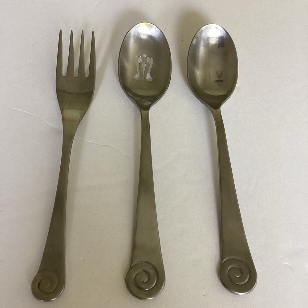 Robert Welch Ammonite Flatware Serving Set Slotted Spoon Fork Cutlery